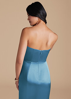 Azazie Aura Vestidos de damas de honor Vestido de Azul Acero de Satén Metálico de Corte Sirena Convertible image4