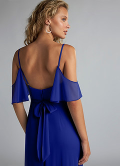 Azazie Fiena Final Sale Desert Rose A-Line V-neck Ruched Mesh Dress image5