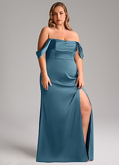 Azazie Saige Bridesmaid Dresses Bermuda Sheath Off the Shoulder Stretch Satin Dress image13