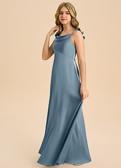 Azazie Gumdrop Junior Dusty Blue Empire Pleated Stretch Satin Dress image5