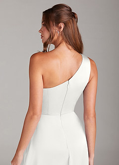 Azazie Brooke Suknie dla druhen Linia A Jedno ramię Satyna elastyczna Długość kostki Sukienka image2