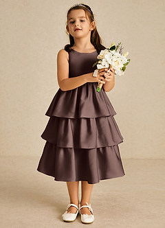 Azazie Margery Flower Girl Dresses Ganache A-Line Bow Stretch Satin Dress image2