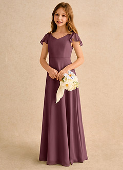 Azazie Nari Girls Formal Flower Girl Dresses Sangria A-Line with Sleeves Chiffon Dress image3