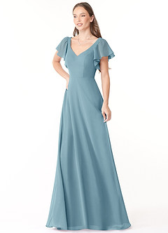 Azazie Syenna Bridesmaid Dresses Moody Blue A-Line Ruched Chiffon Dress image4