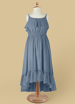 Azazie Karmen Sukienki dla dziewczynek sypiących kwiaty Linia A Marszczony Szyfon Asymetryczny Sukienka image9