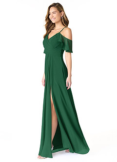 Azazie Dakota Bridesmaid Dresses Dark Green A-Line V-Neck Pleated Chiffon Dress image3
