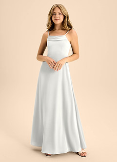 Azazie Anselie Junior White A-Line Off the Shoulder Stretch Satin Dress image3
