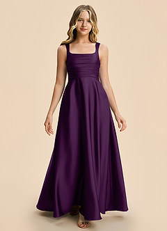 Azazie Azaria Junior Grape A-Line Pleated Stretch Satin Dress image5