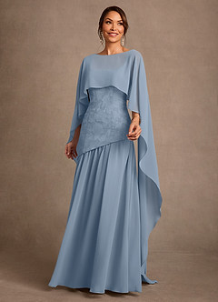 Azazie Flossie At-home Try On Dresses Dusty Blue A-Line Pleated Chiffon Dress image3