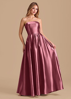 Azazie Lucienne Bridesmaid Dresses Desert Rose A-Line Pleated Metallic Satin Dress image3