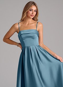 Azazie Lucienne Probar vestidos en casa Vestido de Salvia Polvorienta de Satén Elástico de Corte en A Convertible con Sin tirantes image2