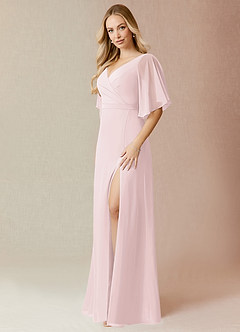Azazie Cierra Bridesmaid Dresses Blushing Pink A-Line V-Neck Chiffon Dress image3