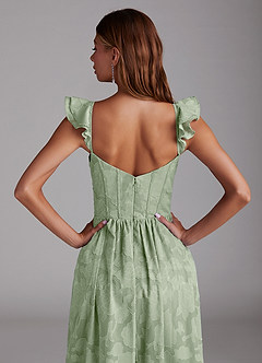 Azazie Denisse Bridesmaid Dresses Dusty Sage A-Line Ruched Floral Burnout Dress image6