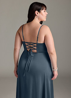 Azazie Marchella Bridesmaid Dresses Twilight A-Line Corset Stretch Satin Dress image12