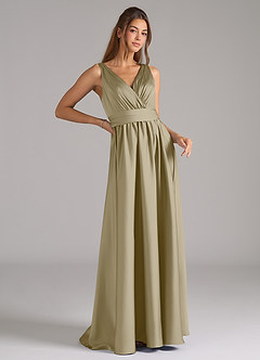 Azazie Kora Robes de demoiselle d'honneur Robe Trapèze en Satin extensible Plissée Vert Mousse image3