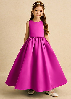 Azazie Daisies Flower Girl Dresses Fuchsia Ball-Gown Bow Matte Satin Dress image2