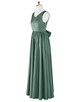 Azazie Hathaway Junior Eucalyptus A-Line Bow Stretch Satin Dress image8