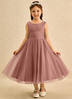 Azazie Macaron Flower Girl Dresses Cedar Rose A-Line Pleated Tulle Dress image3