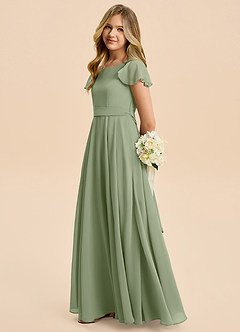 Azazie Cady Junior Abito A-Line in Chiffon Plissettato Pistacchio image7