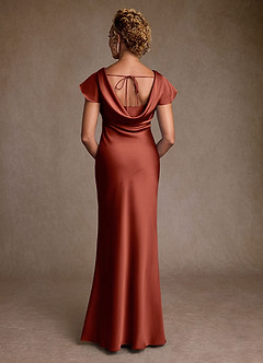 Azazie Shelby Mother of the Bride Dresses Terracotta Mermaid Pleated Stretch Satin Dress image2