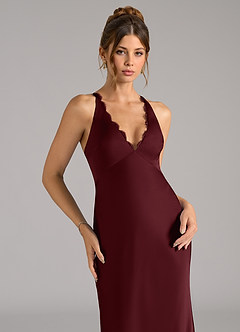 Azazie Tianna Bridesmaid Dresses Cabernet A-Line Stretch Satin Dress image7