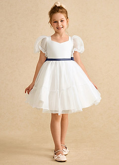 Azazie Debbie Robe Demoiselle D'honneur Fillette Robe Princesse en Organza Encolure en Forme de Cœur Ivoire Orageux image8