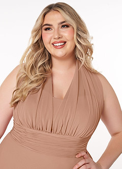 Azazie Fifi Bridesmaid Dresses Champagne Rose A-Line Strapless Chiffon Convertible Dress image16