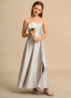 Azazie Pebbles Junior Formal Jurken voor bloemenmeisjes A-Lijn Jurk van Mat Satijn Geplooid Vorst image7