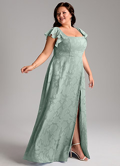 Azazie Bondi Bridesmaid Dresses Agave A-Line Side Slit Floral Burnout Dress image9