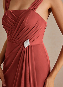 Azazie Clinton Mother of the Bride Dresses Terracotta A-Line Pleated Mesh Dress image8