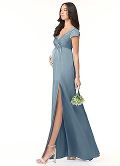 Azazie Allessia Maternity Bridesmaid Dresses A-Line Pleated Stretch Satin Floor-Length Dress image4