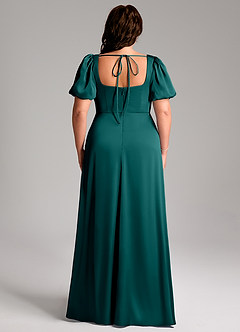 Azazie Fyona Bridesmaid Dresses Peacock A-Line Pleated Stretch Satin Dress image2