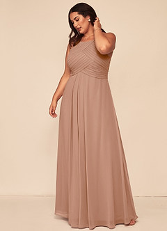 Azazie Ginger Bridesmaid Dresses Champagne Rose A-Line Halter Pleated Chiffon Dress image12