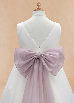 Azazie Kavi Flower Girl Dresses Ivory Dusk A-Line Bow Matte Satin Dress image10