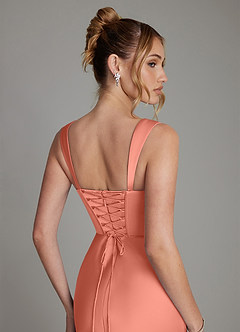 Azazie Agustina Abiti da Damigella Abito Sirena in Raso Elasticizzato Corsetto Salmone Rosa image6
