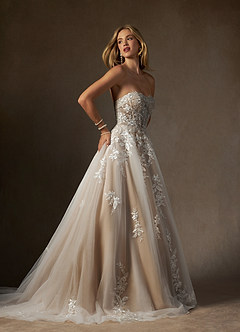 Azazie Keri Wedding Dresses Diamond White Sand Ball-Gown Strapless Lace Dress image8
