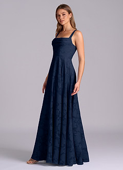 Azazie Shaude Bridesmaid Dresses Dark Navy A-Line Pleated Floral Burnout Dress image4