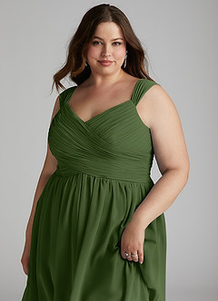 Azazie Angie Bridesmaid Dresses Olive A-Line Corset Chiffon Dress image16