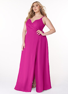 Azazie Lennon Abiti da Damigella Abito A-Line in Chiffon Pizzo Fucsia image10