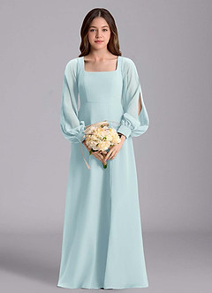 Azazie Bondi Junior Abito A-Line in Chiffon Blusa Sea Glass image3