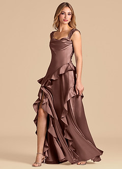 Azazie Sloane 신부 들러리 드레스 A라인 스윗하트 네크라인 메탈릭 새틴 바닥 길이 드레스 image4