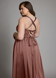 Azazie Francis At-home Try On Dresses Agave A-Line Corset Stretch Satin Dress image15