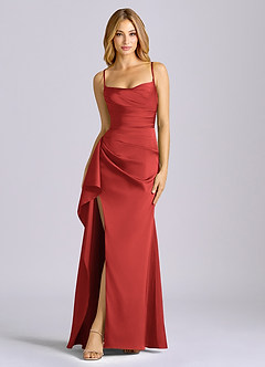 Azazie Sarai Abiti da Damigella Abito Tubino in Raso Elasticizzato Corsetto Melograno image3