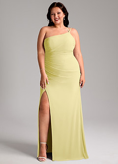 Azazie Eren Vestidos de damas de honor Vestido de Sorbete De Limón de Gasa de Corte Recto con Hombro unilateral image10