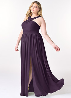 Azazie Elvira Bridesmaid Dresses Plum A-Line Pleated Chiffon Dress image9