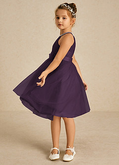 Azazie Honey vestidos de niña de las flores Vestido de Ciruela de Satin Mate de Corte En A con Perla image3