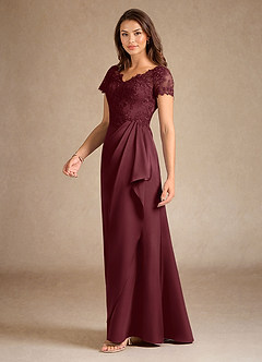 Azazie Santa Ana Kleider für die Brautmutter A-Linie Spitze Stretch-Satin Kleid Cabernetrot image2