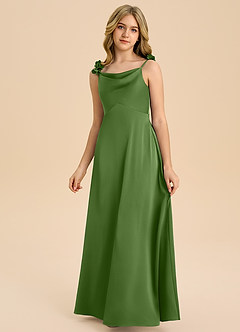 Azazie Gumdrop Junior Basil Empire Pleated Stretch Satin Dress image3