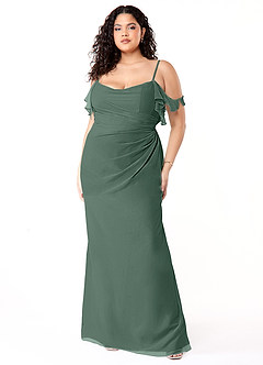 Azazie Emeralda Bridesmaid Dresses Sea Moss Sheath Off the Shoulder Chiffon Dress image7