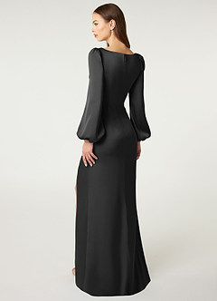 Azazie Mel Bridesmaid Dresses Black Sheath Long Sleeve Stretch Satin Dress image4
